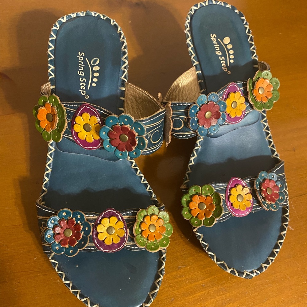 Spring Step Leather Floral Strap Heels Size EU 37